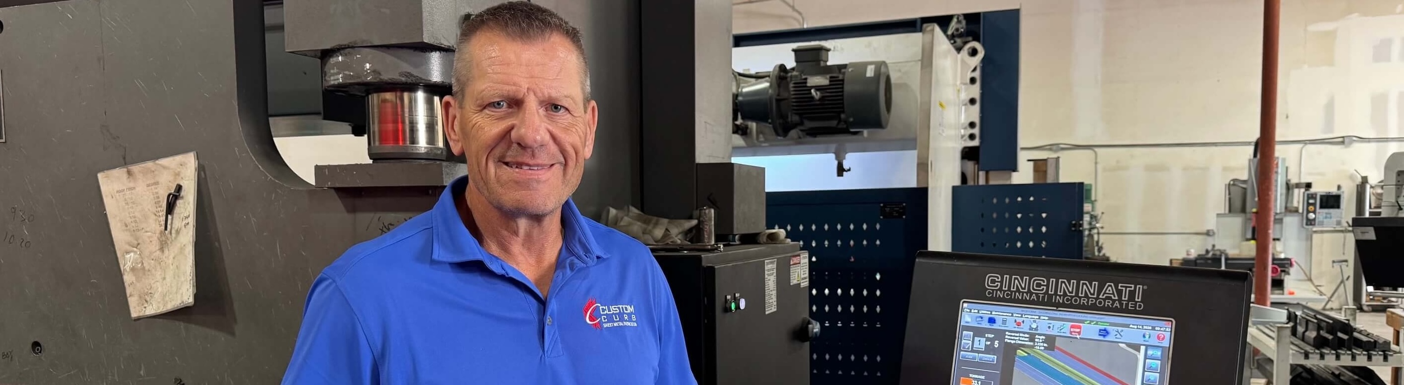Jack Haas, founder of Custom Curb, at the press brake in the Ventura, CA shop