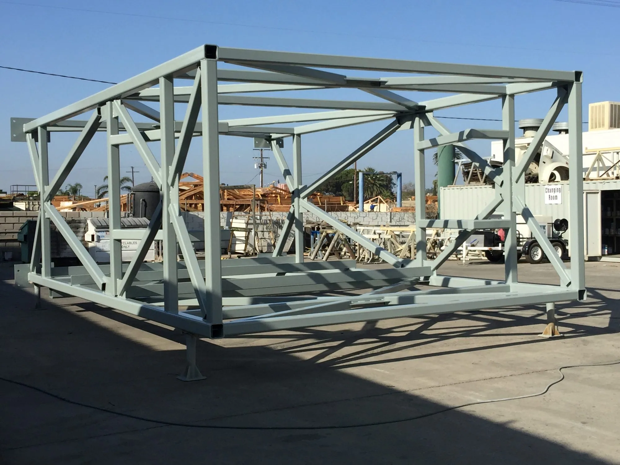 Fabricated steel truss assembly in the yard